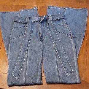 Express Women's High Rise Bell Flare Jeans with Belt - Blue, Sz 4R, NWOT